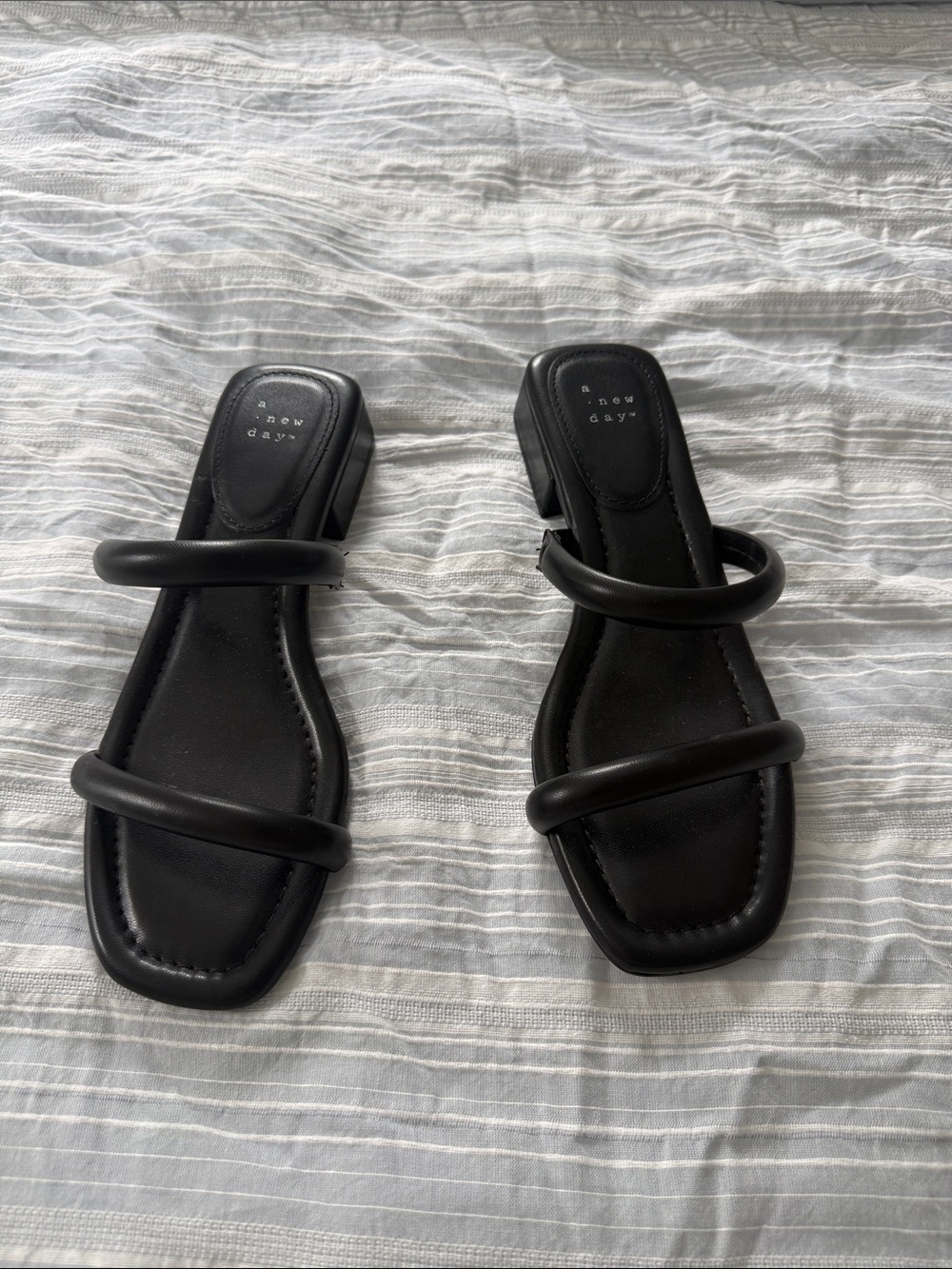 a new day Black Double-Strap Square Toe Slide Mules